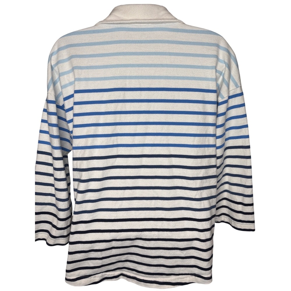 L.L. Bean Womens Blue Striped Cotton V-Neck Rugby Sweater Sz M Coastal Grandma - Picture 2 of 10